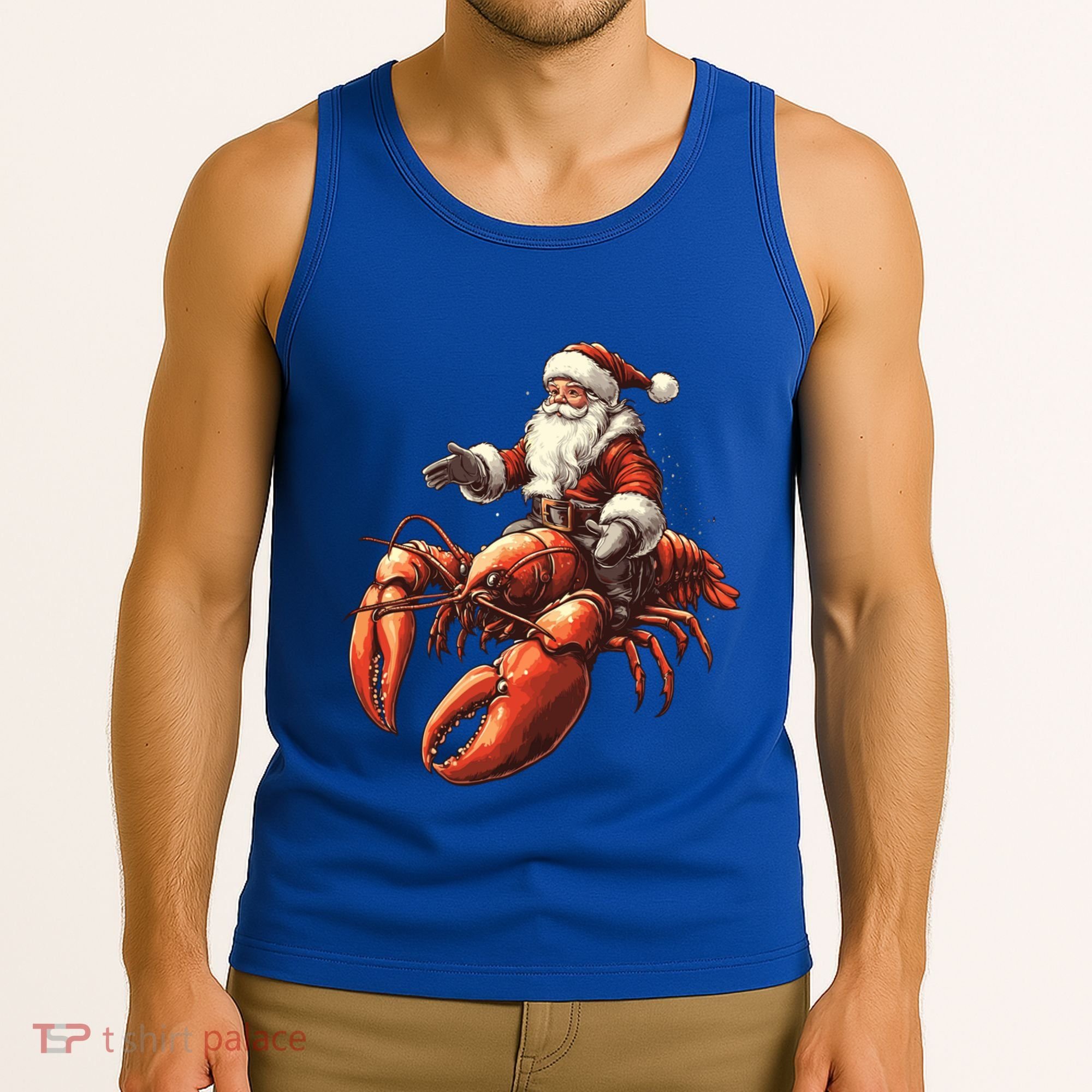 Santa Riding Lobster Funny Lobster Christmas Xmas Pajama Funny Gift Tank Top