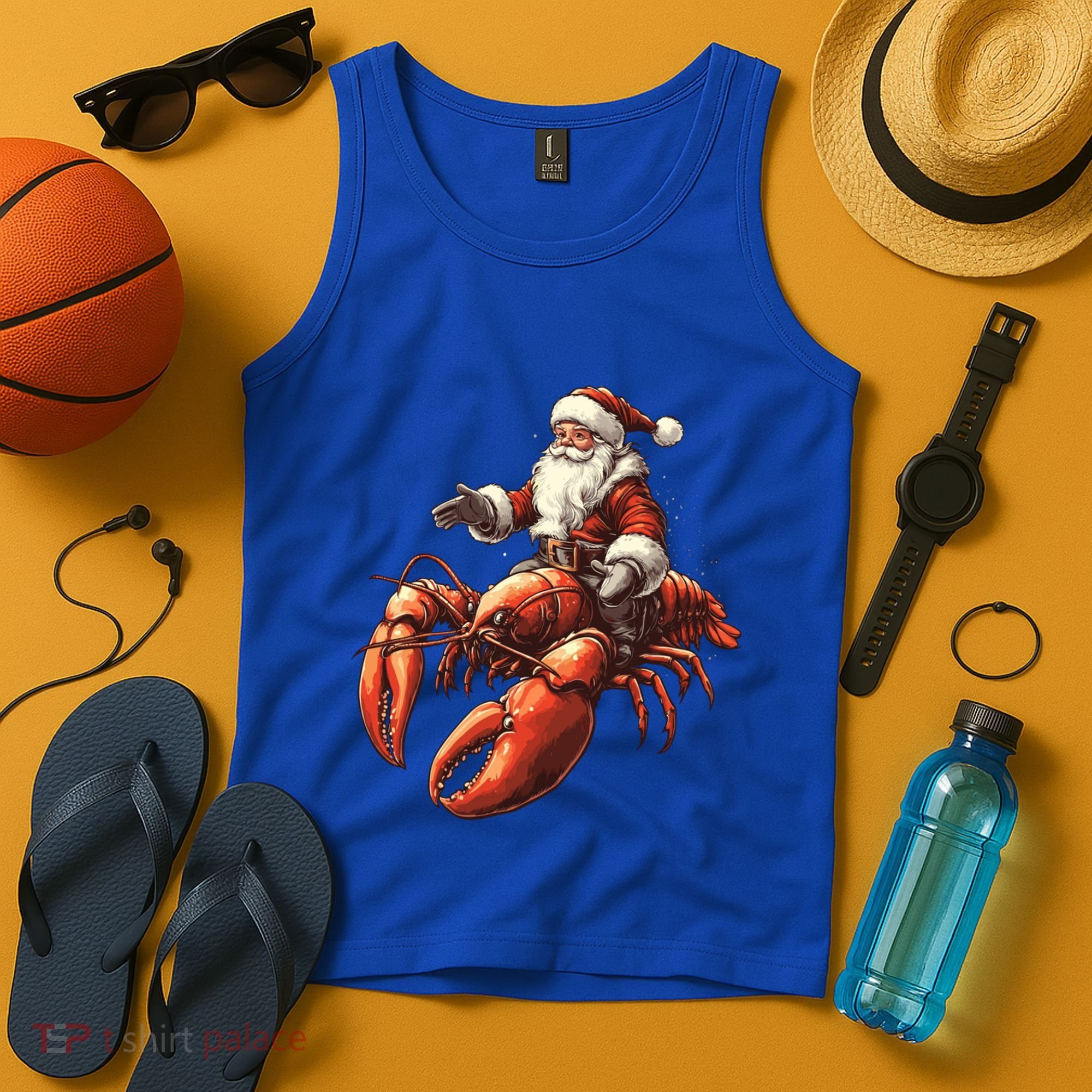 Santa Riding Lobster Funny Lobster Christmas Xmas Pajama Funny Gift Tank Top