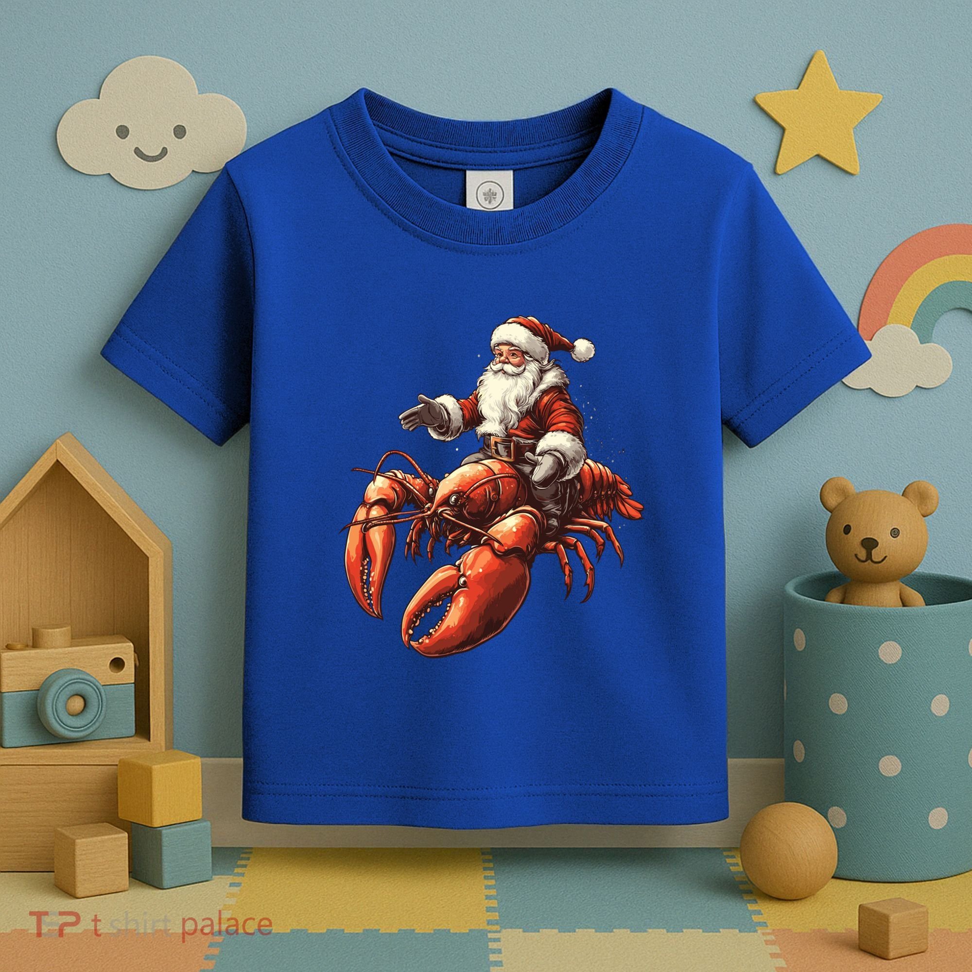 Santa Riding Lobster Funny Lobster Christmas Xmas Pajama Funny Gift Toddler T-Shirt