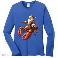 Santa Riding Lobster Funny Lobster Christmas Xmas Pajama Funny Gift Women's Long Sleeve Shirt thumb 0