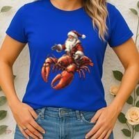 Santa Riding Lobster Funny Lobster Christmas Xmas Pajama Funny Gift Women's T-Shirt thumb 2