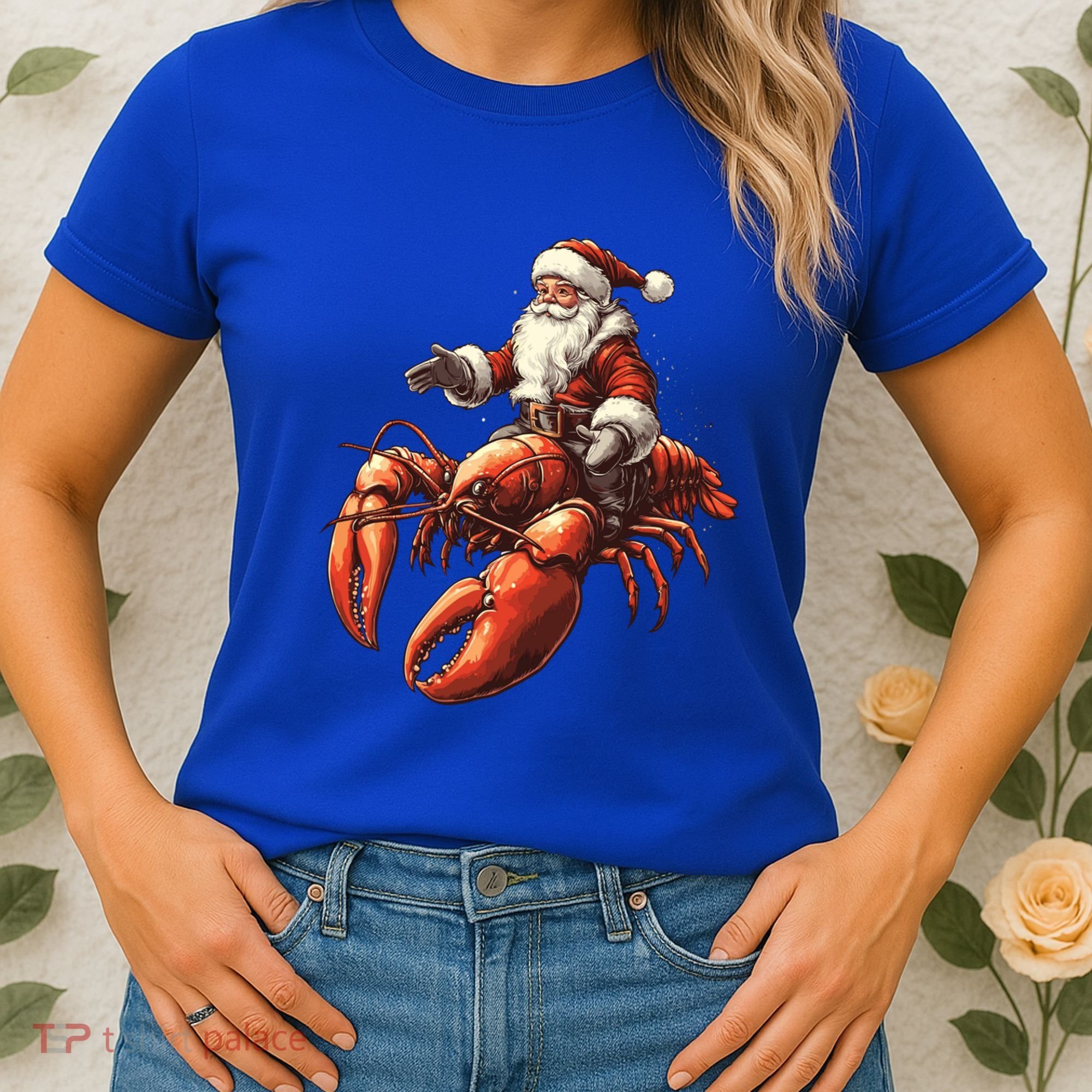 Santa Riding Lobster Funny Lobster Christmas Xmas Pajama Funny Gift Women's T-Shirt