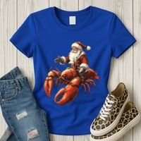 Santa Riding Lobster Funny Lobster Christmas Xmas Pajama Funny Gift Women's T-Shirt thumb 3