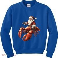 Santa Riding Lobster Funny Lobster Christmas Xmas Pajama Funny Gift Kids Sweatshirt thumb 0