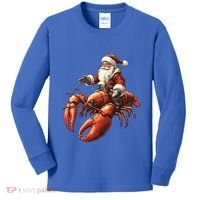 Santa Riding Lobster Funny Lobster Christmas Xmas Pajama Funny Gift Kids Long Sleeve Shirt thumb 0