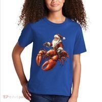 Santa Riding Lobster Funny Lobster Christmas Xmas Pajama Funny Gift Kids T-Shirt thumb 2
