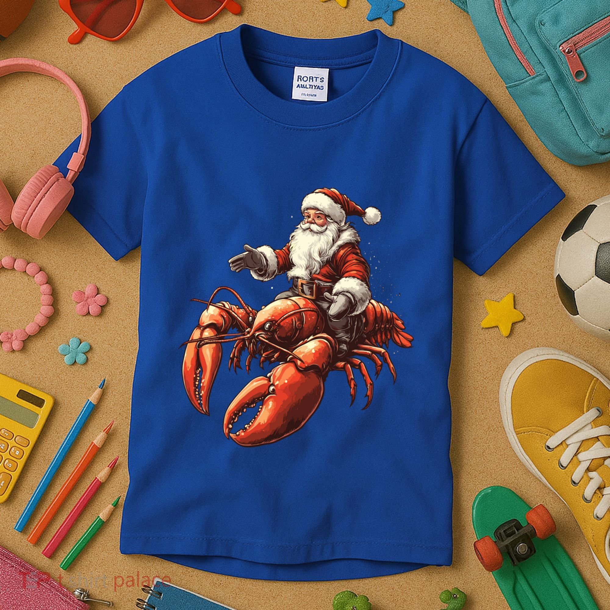 Santa Riding Lobster Funny Lobster Christmas Xmas Pajama Funny Gift Kids T-Shirt
