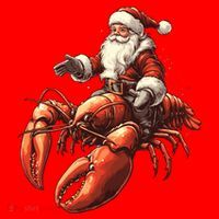 Santa Riding Lobster Funny Lobster Christmas Xmas Pajama Funny Gift Santa Hat thumb 1