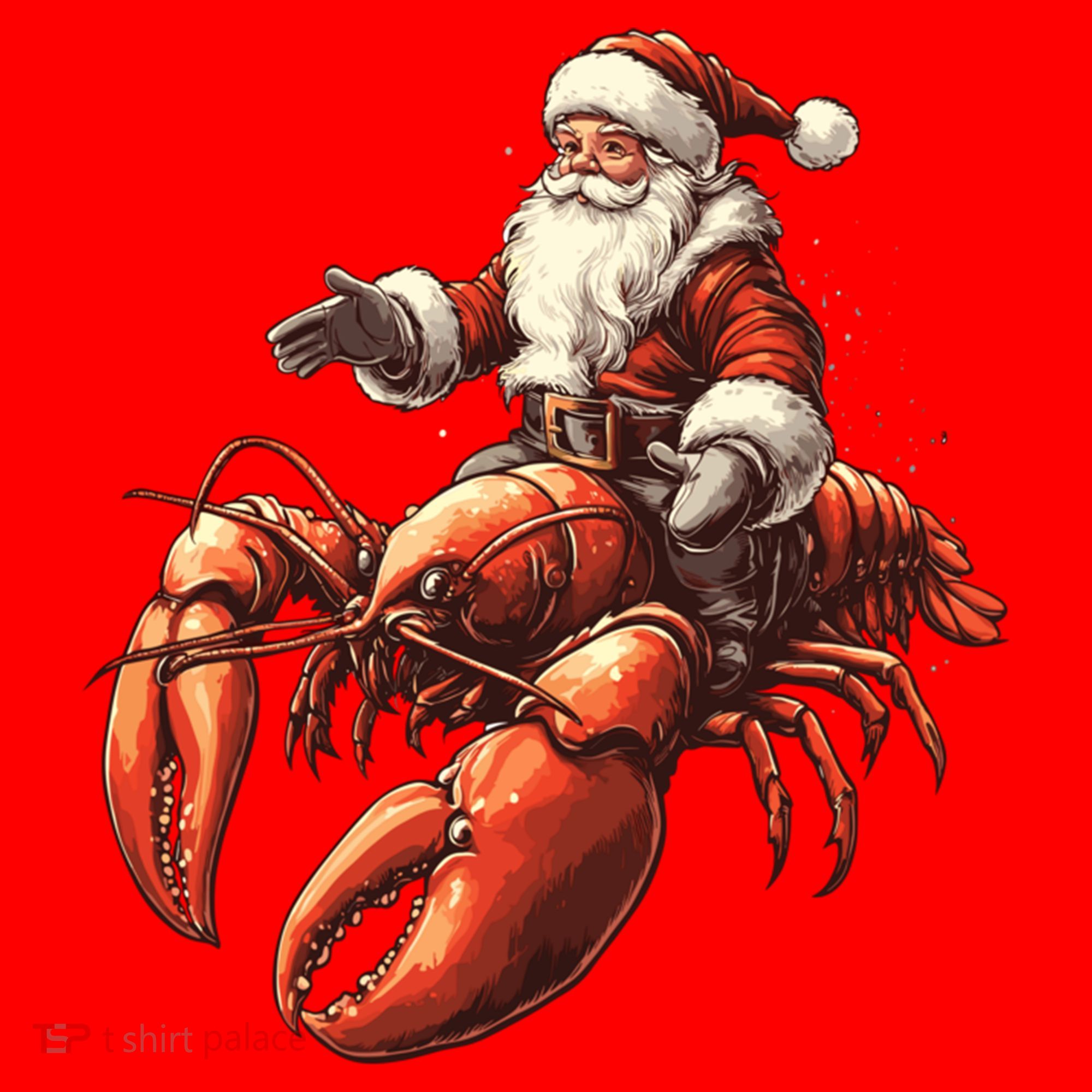 Santa Riding Lobster Funny Lobster Christmas Xmas Pajama Funny Gift Santa Hat
