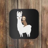 Sloth Riding Llama Funny Birthday Gift For Boy, Girl Coaster thumb 0