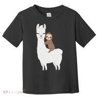 Sloth Riding Llama Funny Birthday Gift For Boy, Girl Toddler T-Shirt thumb 0