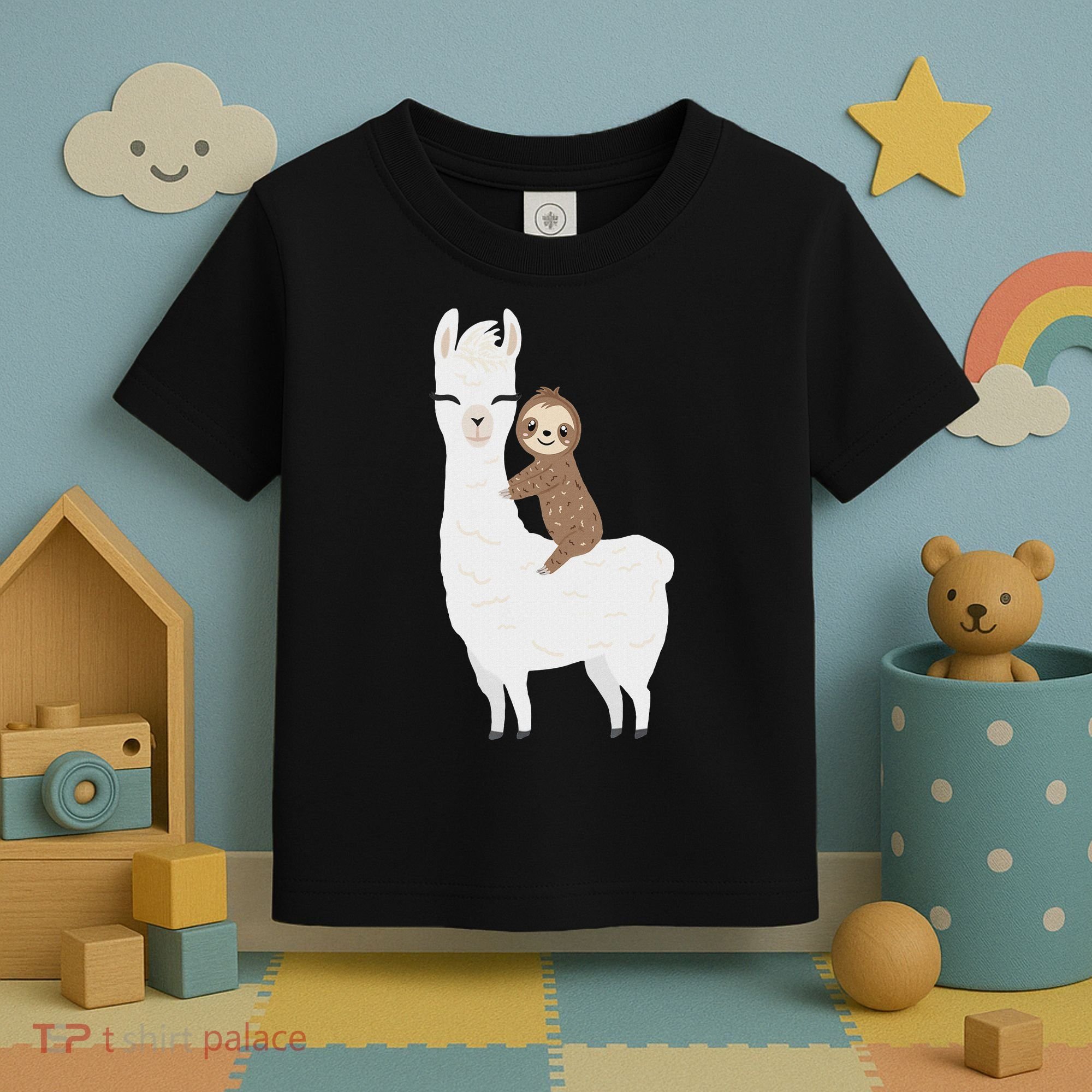 Sloth Riding Llama Funny Birthday Gift For Boy, Girl Toddler T-Shirt