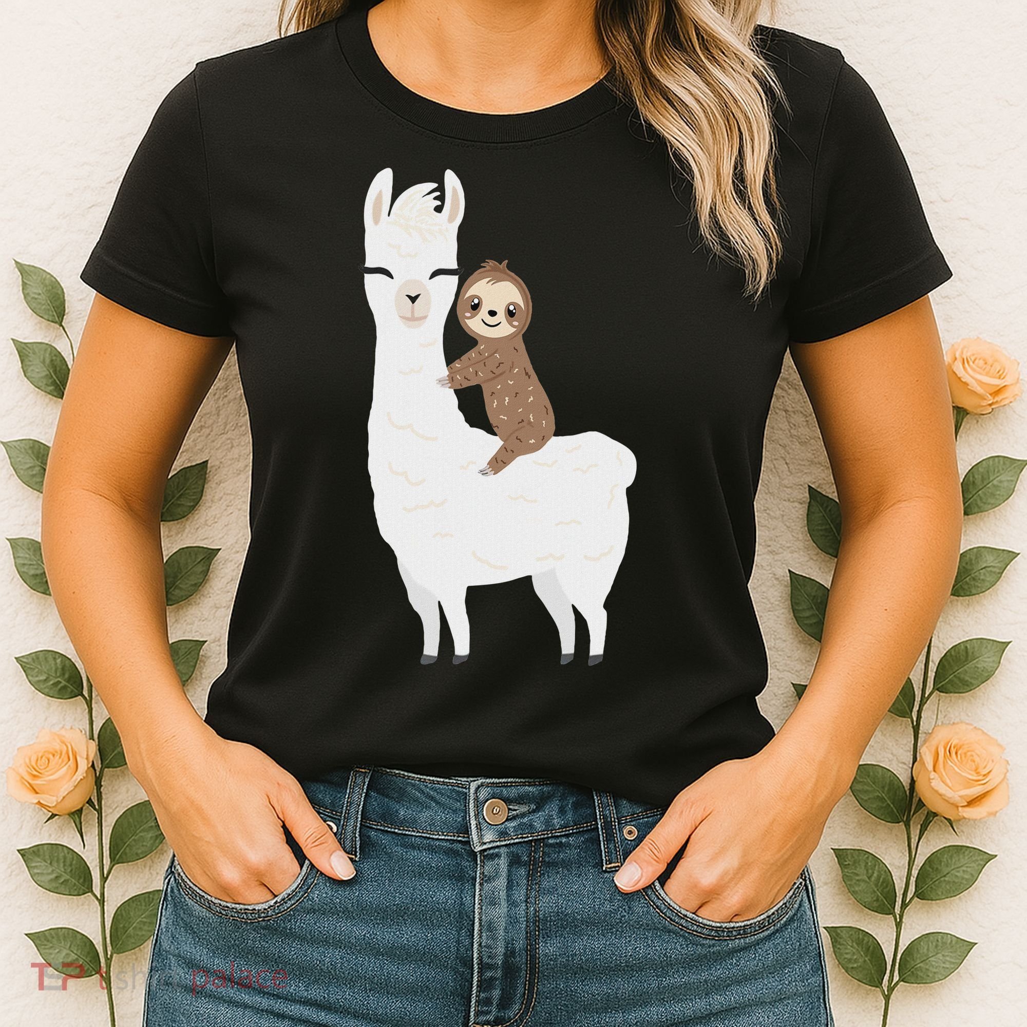 Sloth Riding Llama Funny Birthday Gift For Boy, Girl Women's T-Shirt