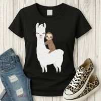 Sloth Riding Llama Funny Birthday Gift For Boy, Girl Women's T-Shirt thumb 3