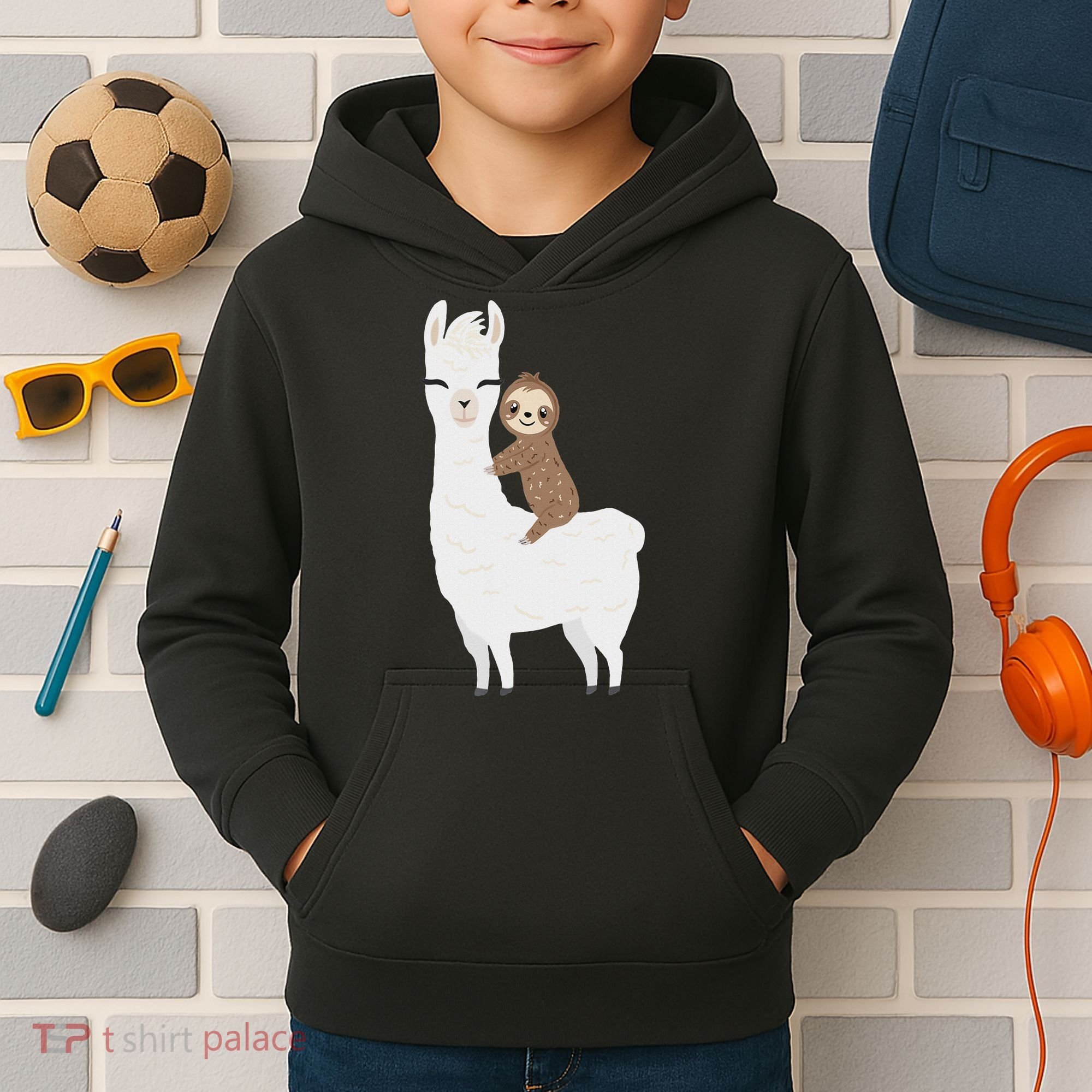 Sloth Riding Llama Funny Birthday Gift For Boy, Girl Kids Hoodie