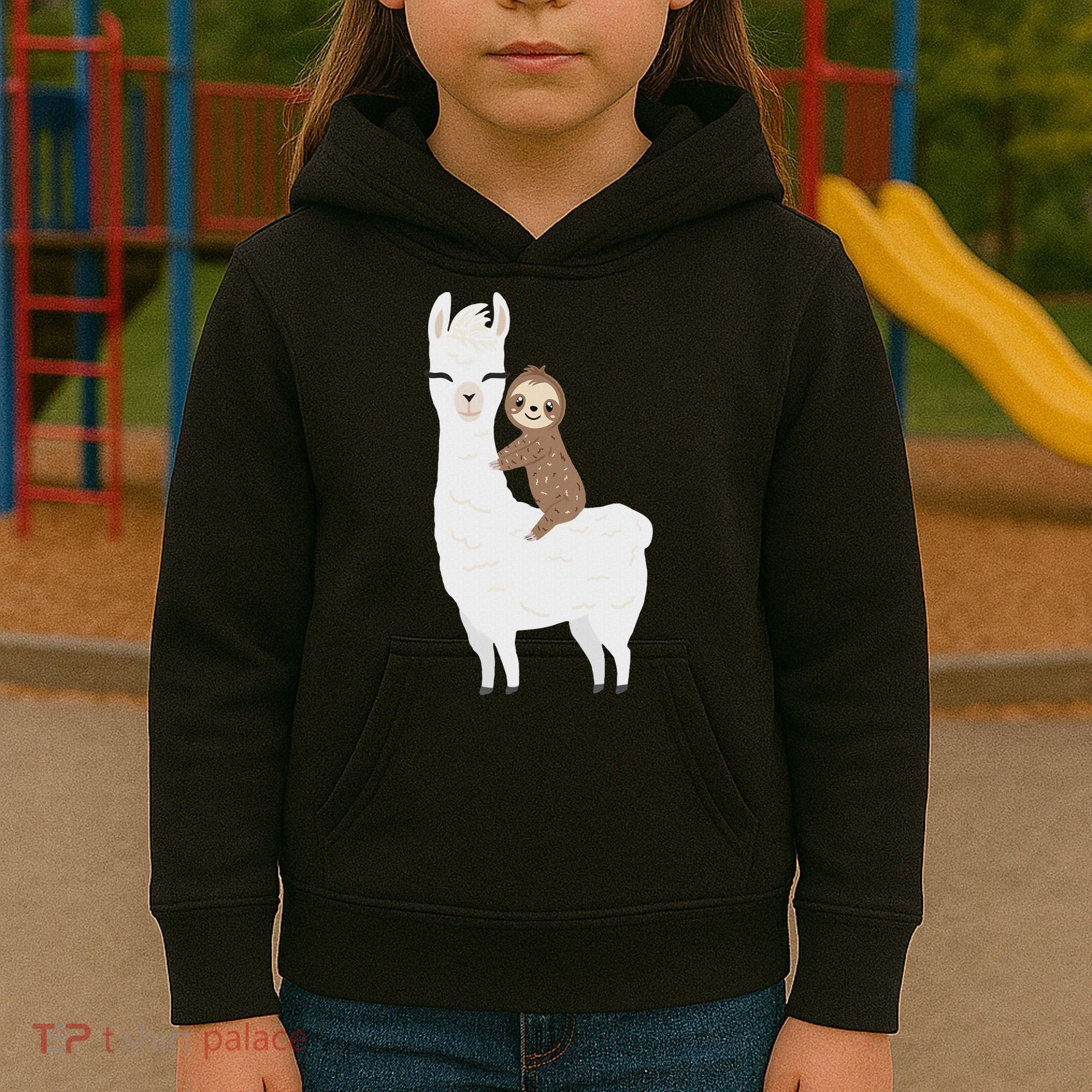 Sloth Riding Llama Funny Birthday Gift For Boy, Girl Kids Hoodie