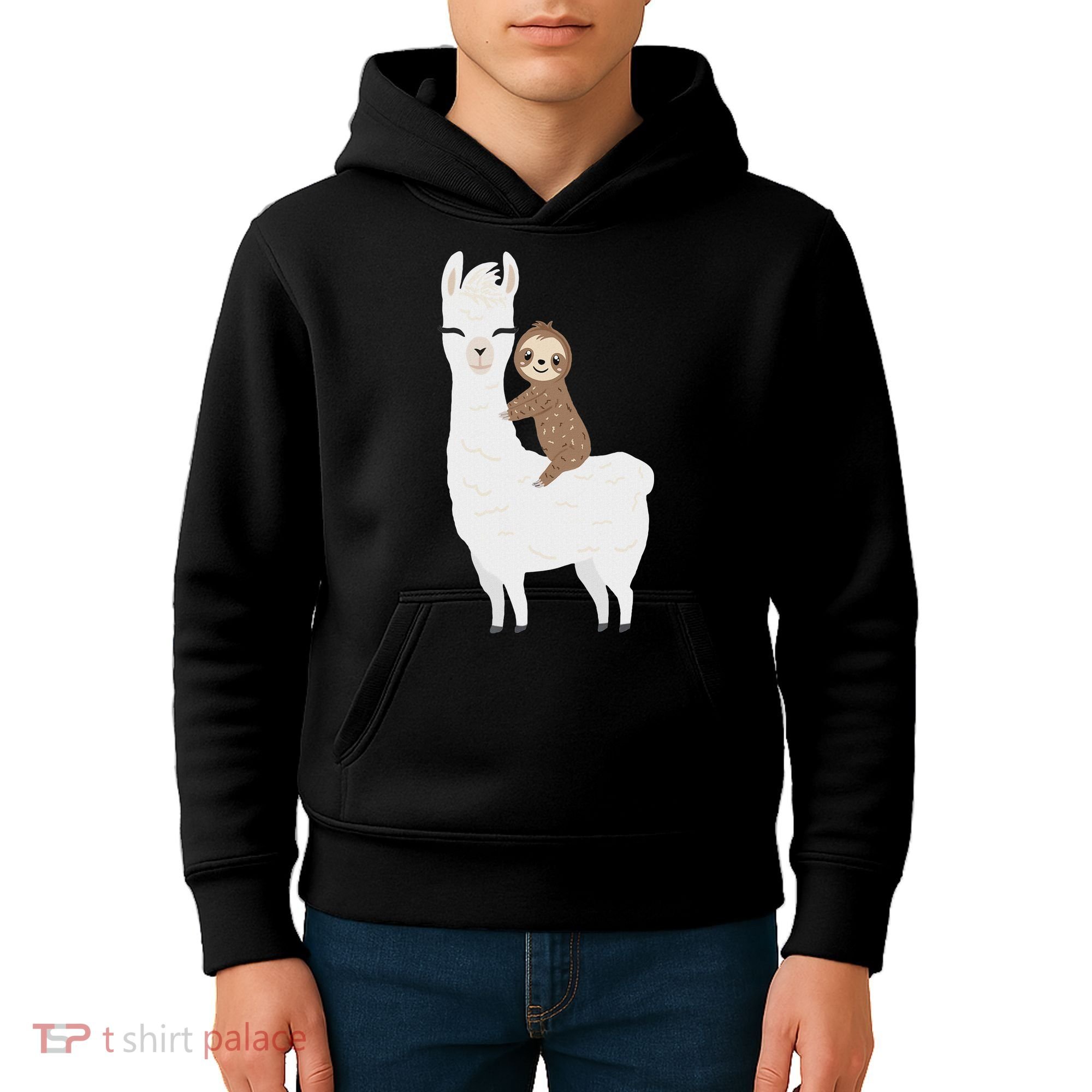 Sloth Riding Llama Funny Birthday Gift For Boy, Girl Kids Hoodie