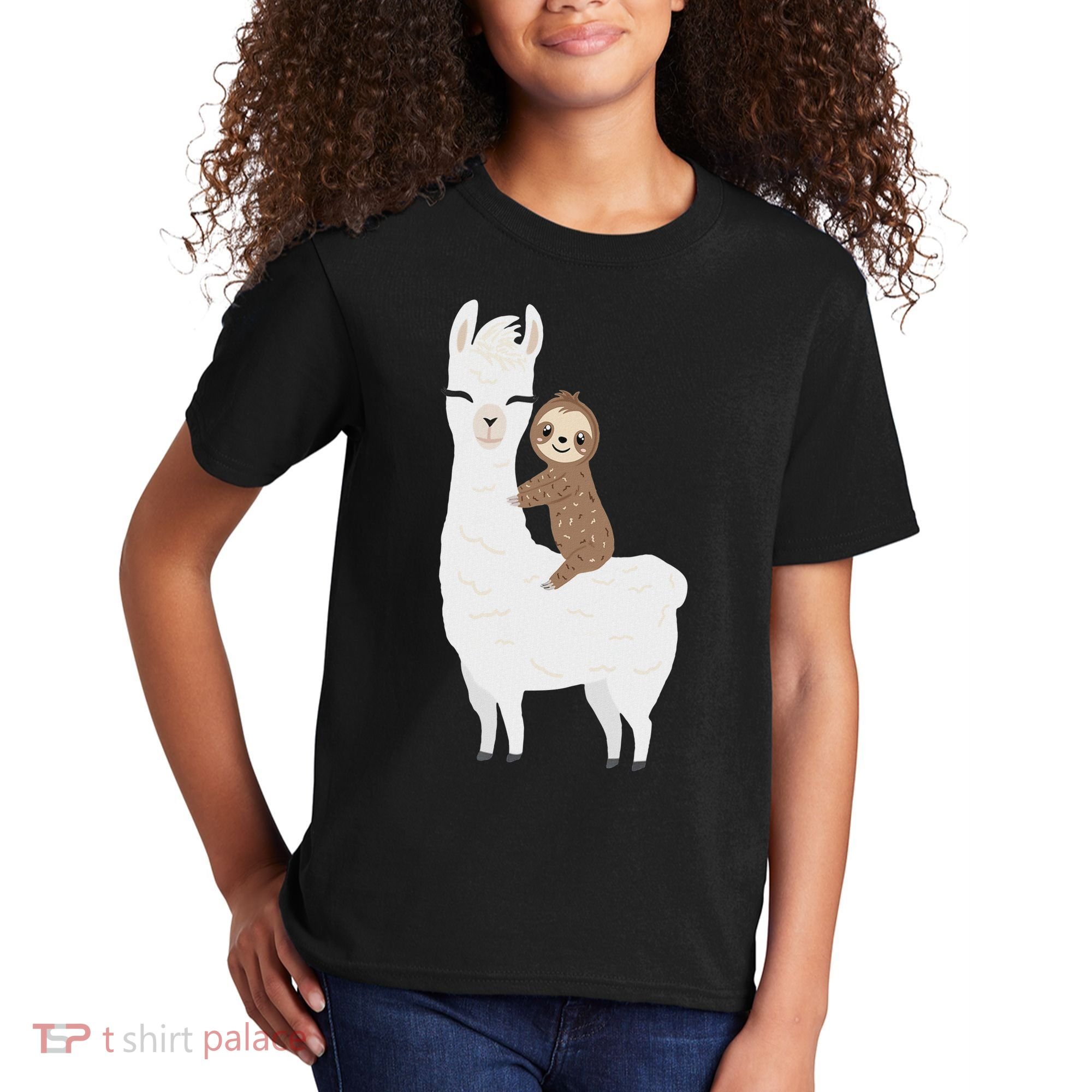 Sloth Riding Llama Funny Birthday Gift For Boy, Girl Kids T-Shirt
