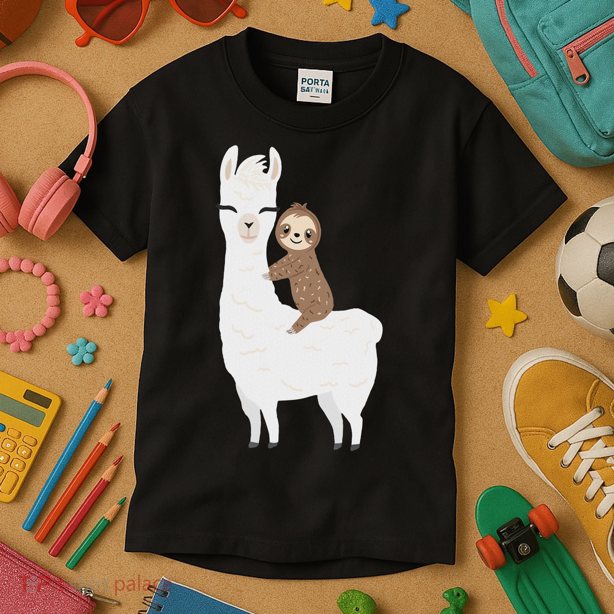 Sloth Riding Llama Funny Birthday Gift For Boy, Girl Kids T-Shirt