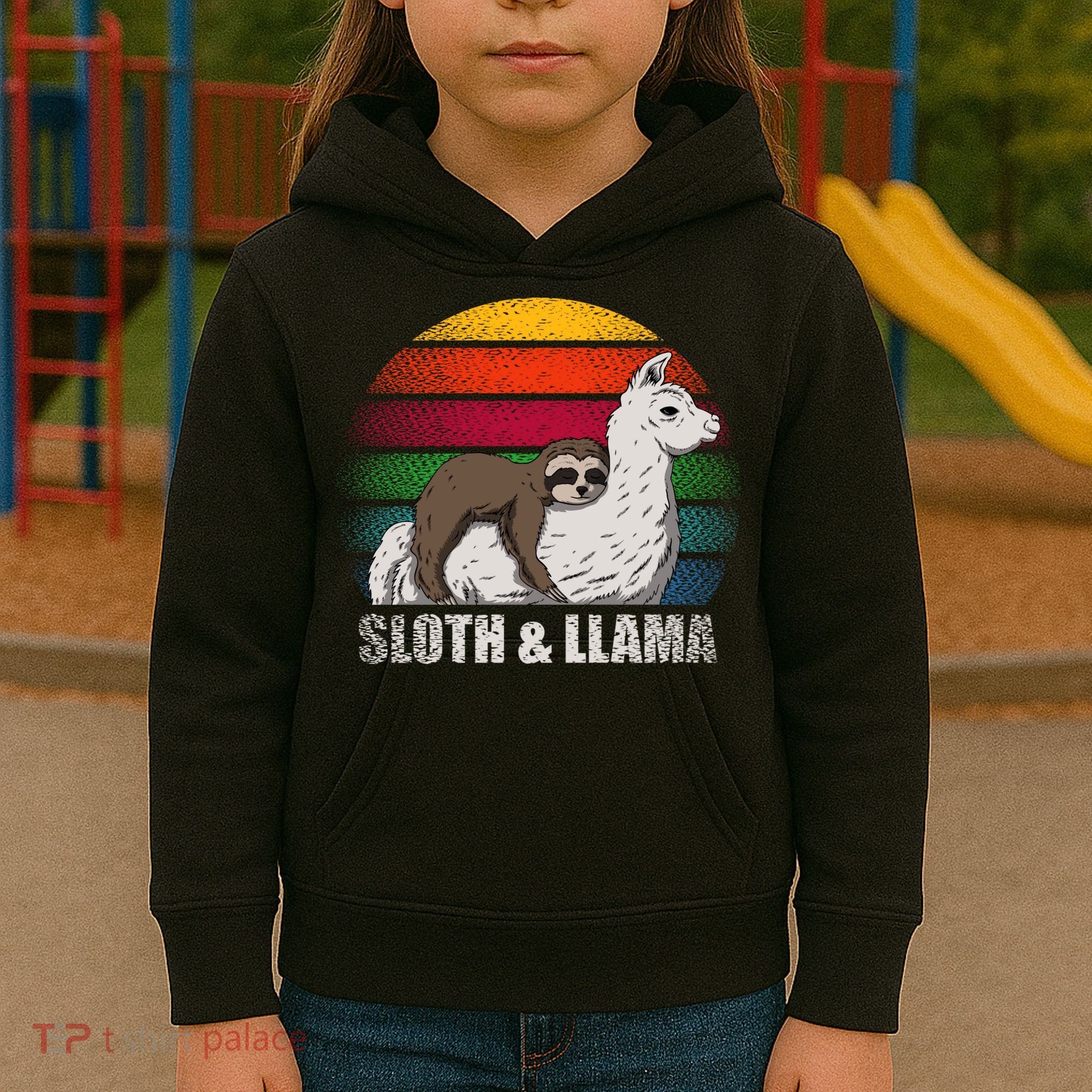 Sloth Riding LLAMA Kids Hoodie