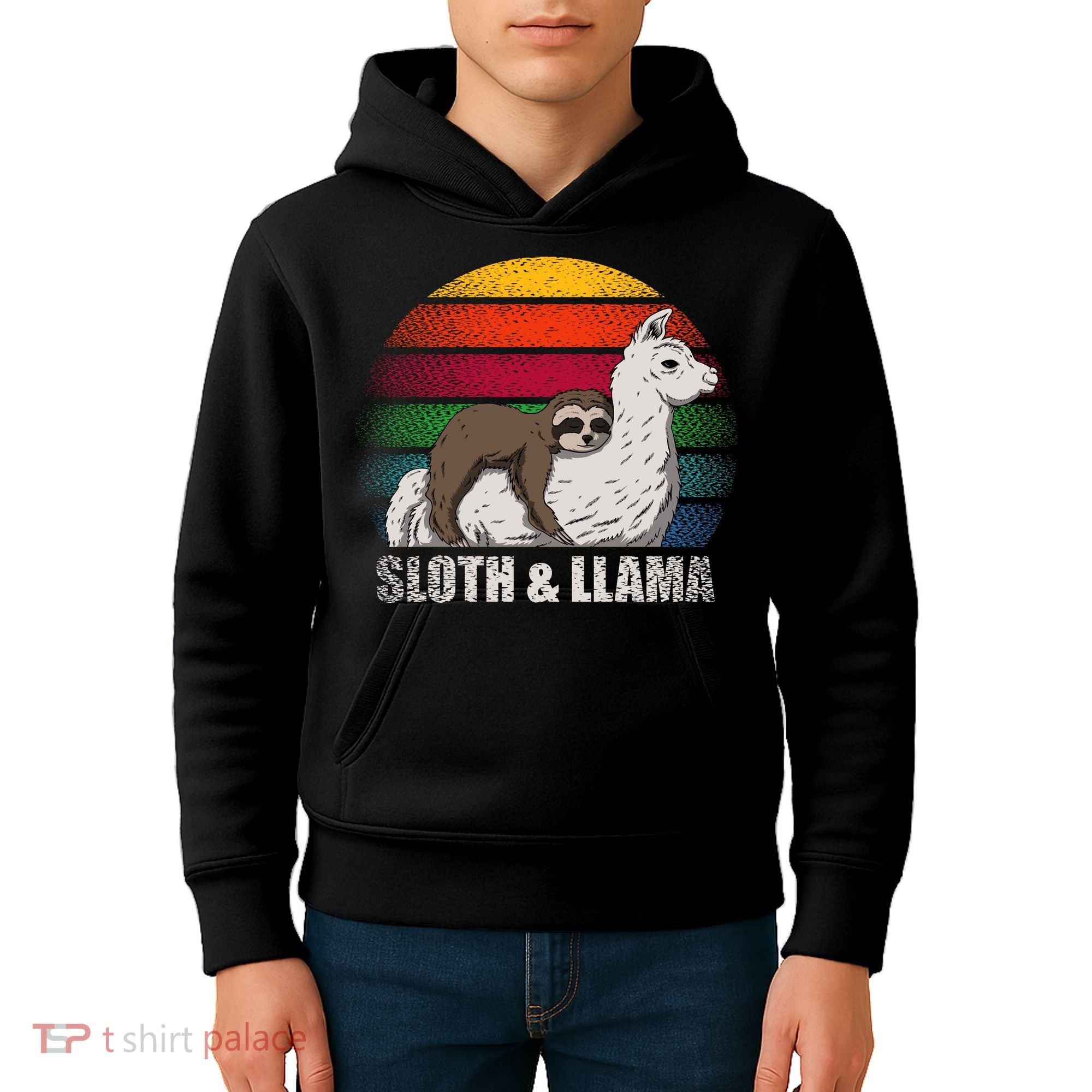 Sloth Riding LLAMA Kids Hoodie