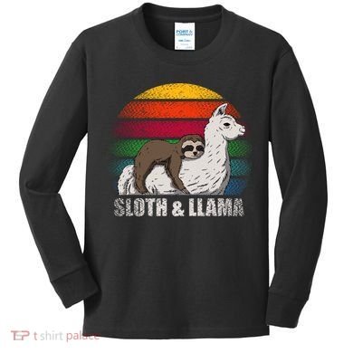 Sloth Riding LLAMA Kids Long Sleeve Shirt