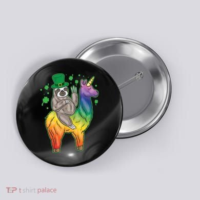 Sloth Rainbow Leprechaun Button