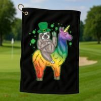 Sloth Rainbow Leprechaun Golf Towel thumb 1
