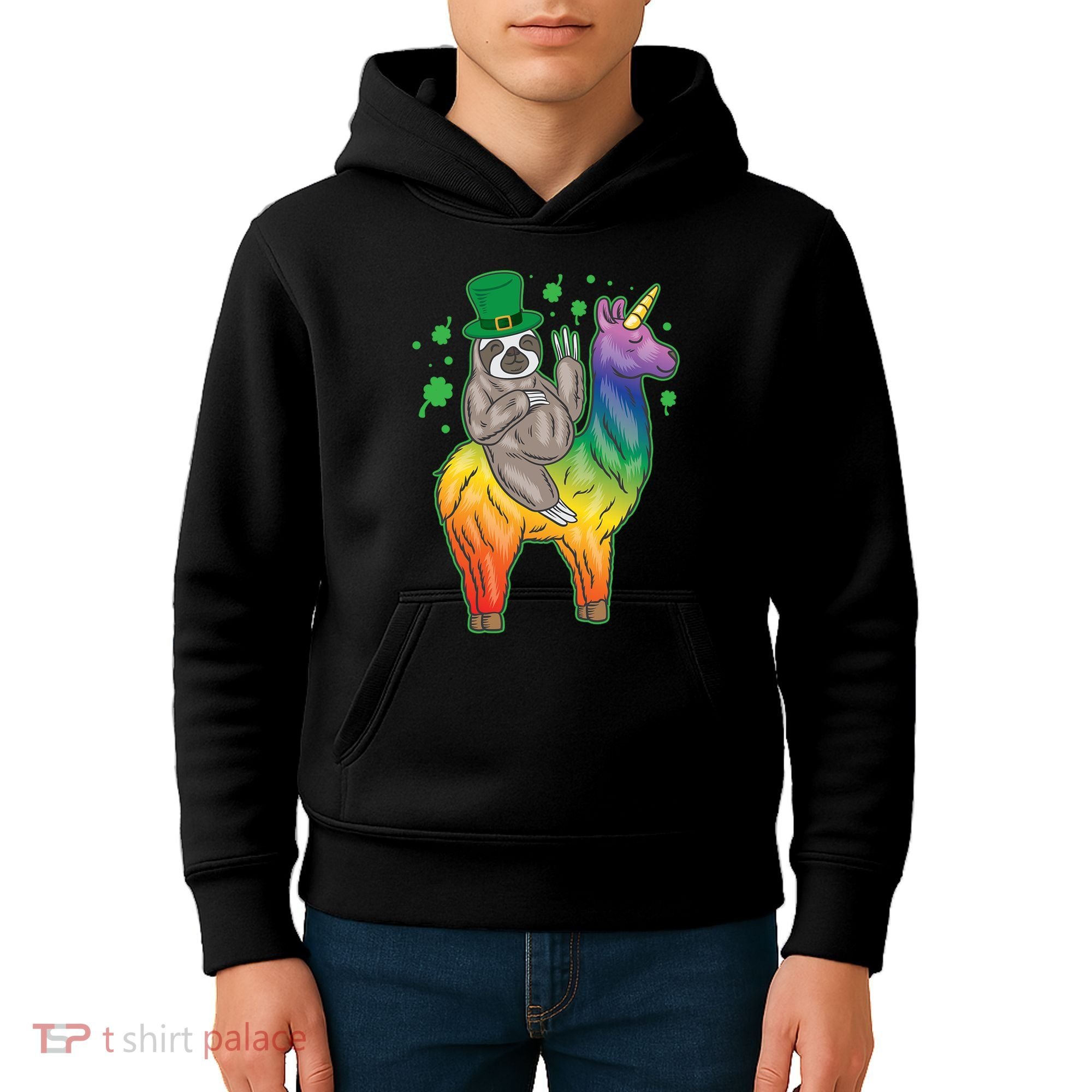 Sloth Rainbow Leprechaun Kids Hoodie