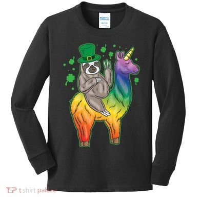 Sloth Rainbow Leprechaun Kids Long Sleeve Shirt