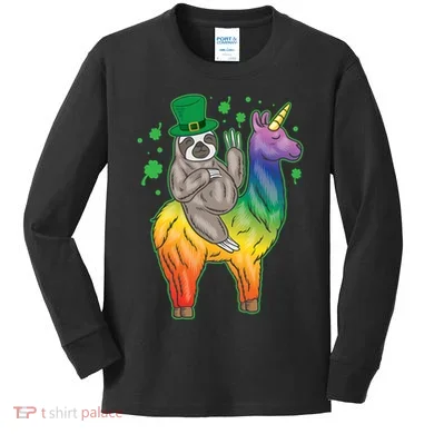Sloth Rainbow Leprechaun Kids Long Sleeve Shirt