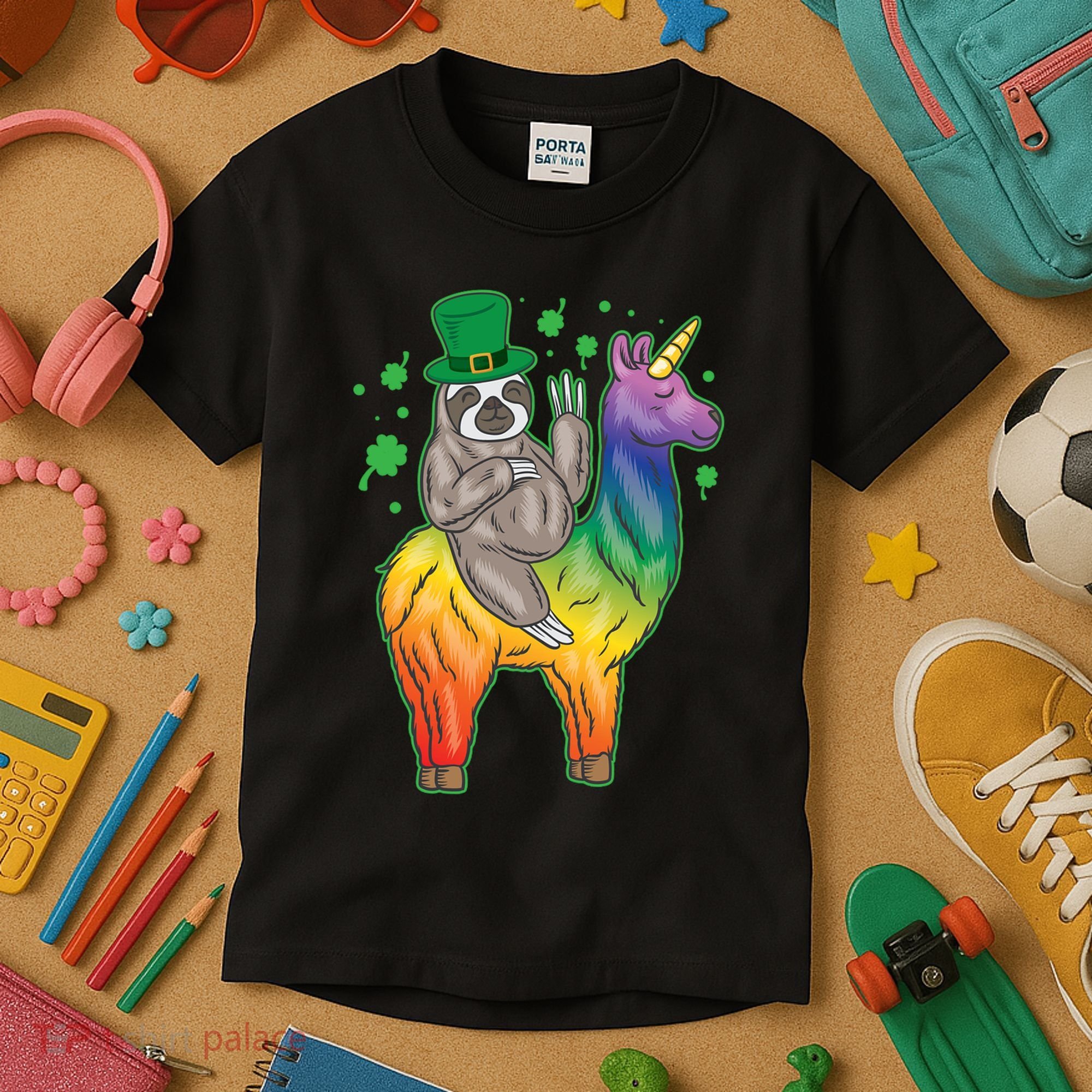 Sloth Rainbow Leprechaun Kids T-Shirt