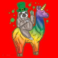Sloth Rainbow Leprechaun Santa Hat thumb 1