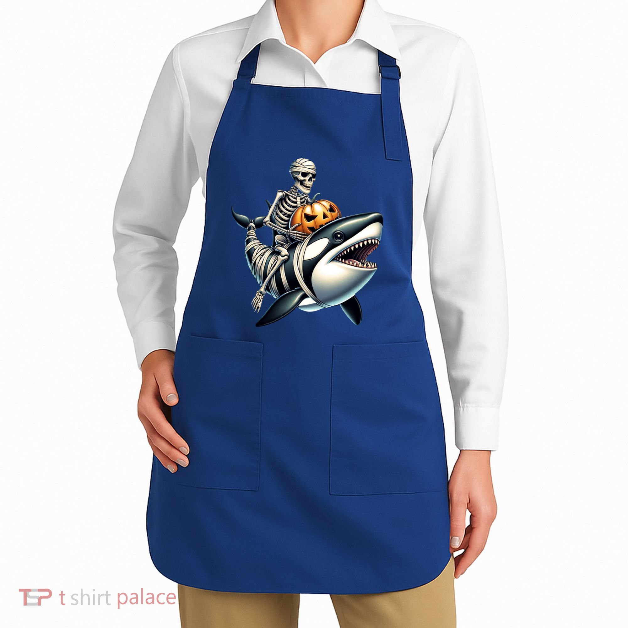 Skeleton Riding Mummy Orca Halloween Whale Great Gift Apron