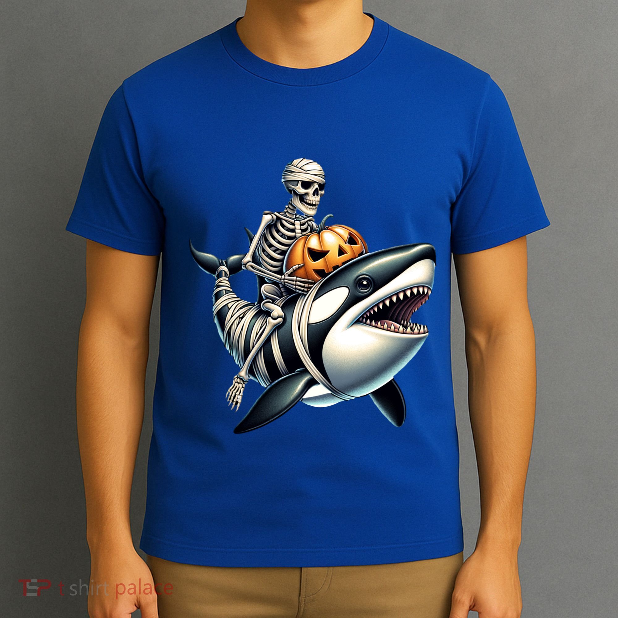 Skeleton Riding Mummy Orca Halloween Whale Great Gift T-Shirt