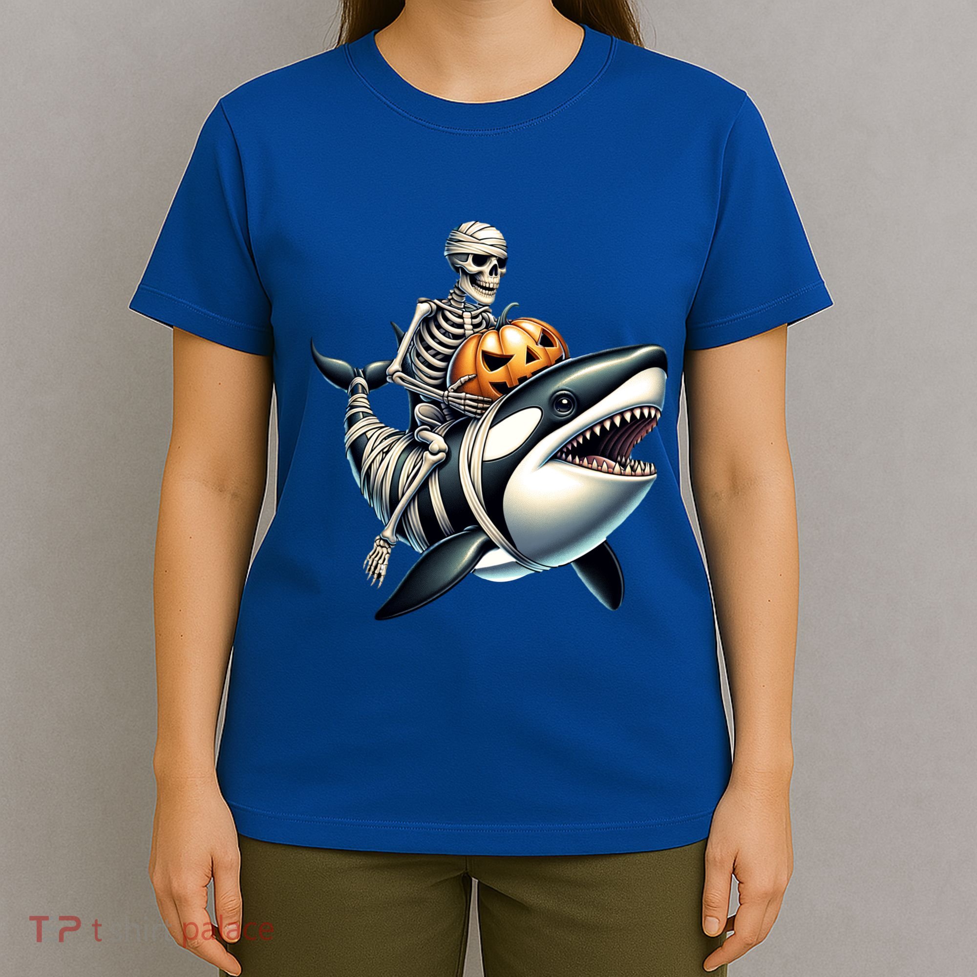 Skeleton Riding Mummy Orca Halloween Whale Great Gift T-Shirt