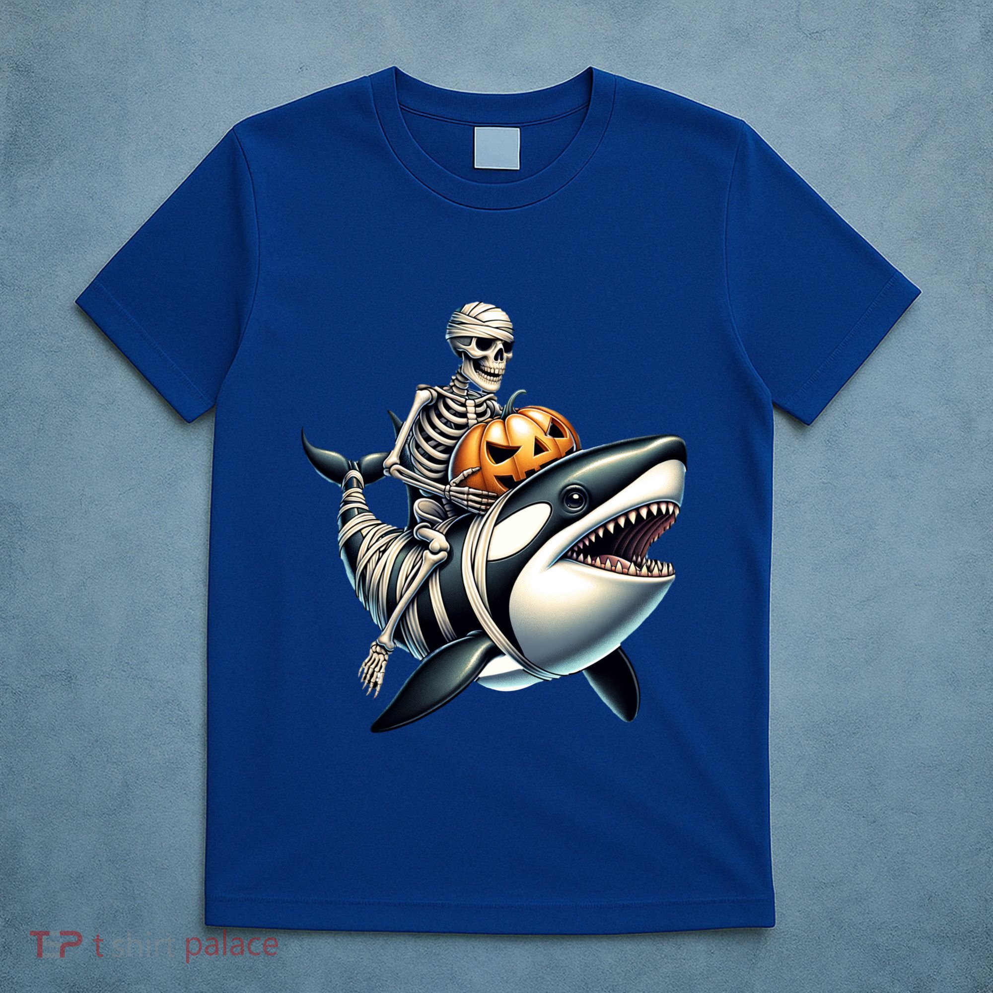 Skeleton Riding Mummy Orca Halloween Whale Great Gift T-Shirt