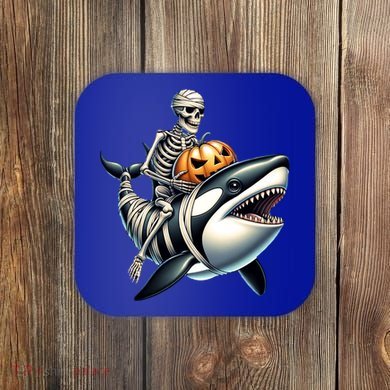 Skeleton Riding Mummy Orca Halloween Whale Great Gift Coaster