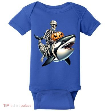 Skeleton Riding Mummy Orca Halloween Whale Great Gift Baby Bodysuit