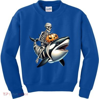 Skeleton Riding Mummy Orca Halloween Whale Great Gift Kids Sweatshirt