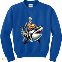 Skeleton Riding Mummy Orca Halloween Whale Great Gift Kids Sweatshirt thumb 0