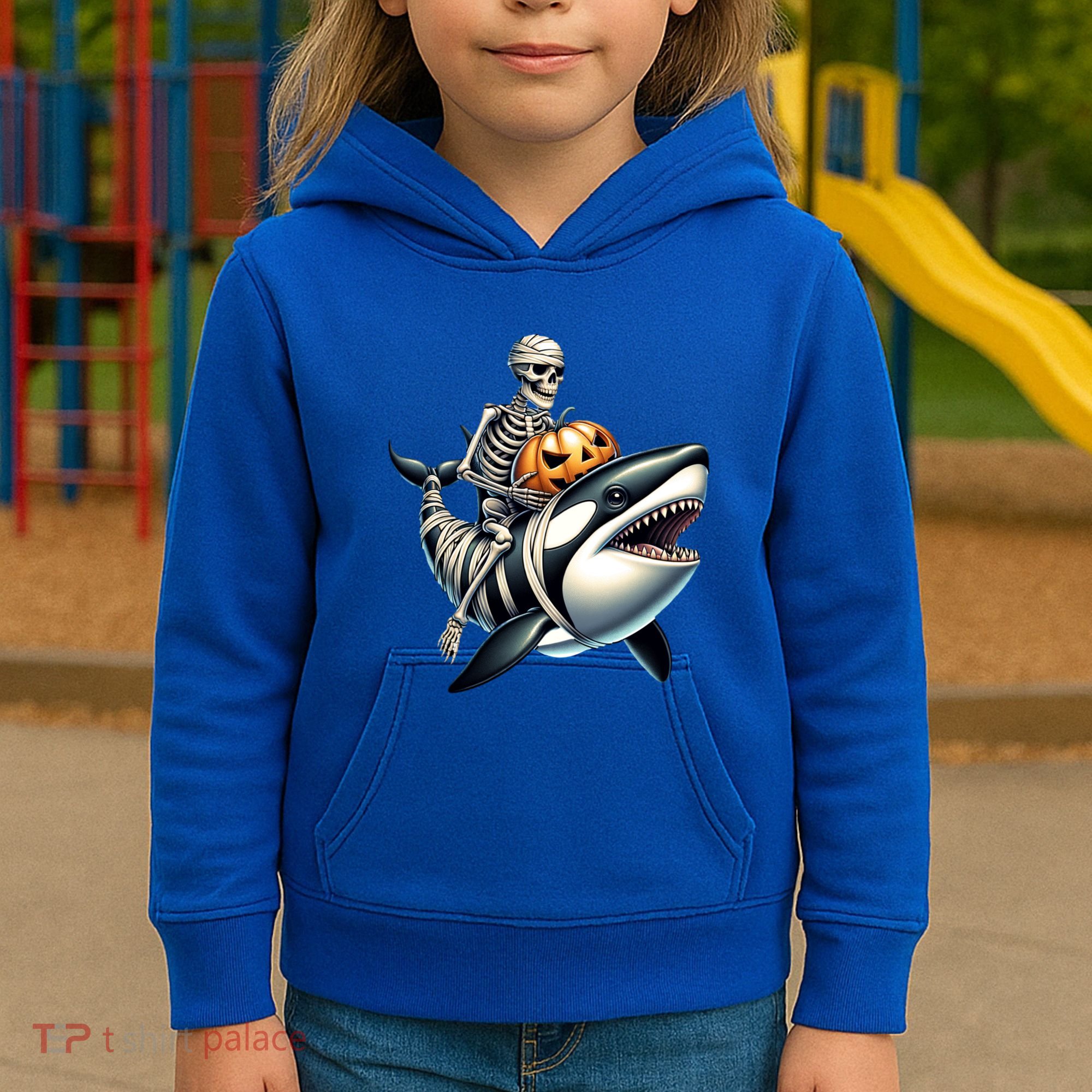 Skeleton Riding Mummy Orca Halloween Whale Great Gift Kids Hoodie