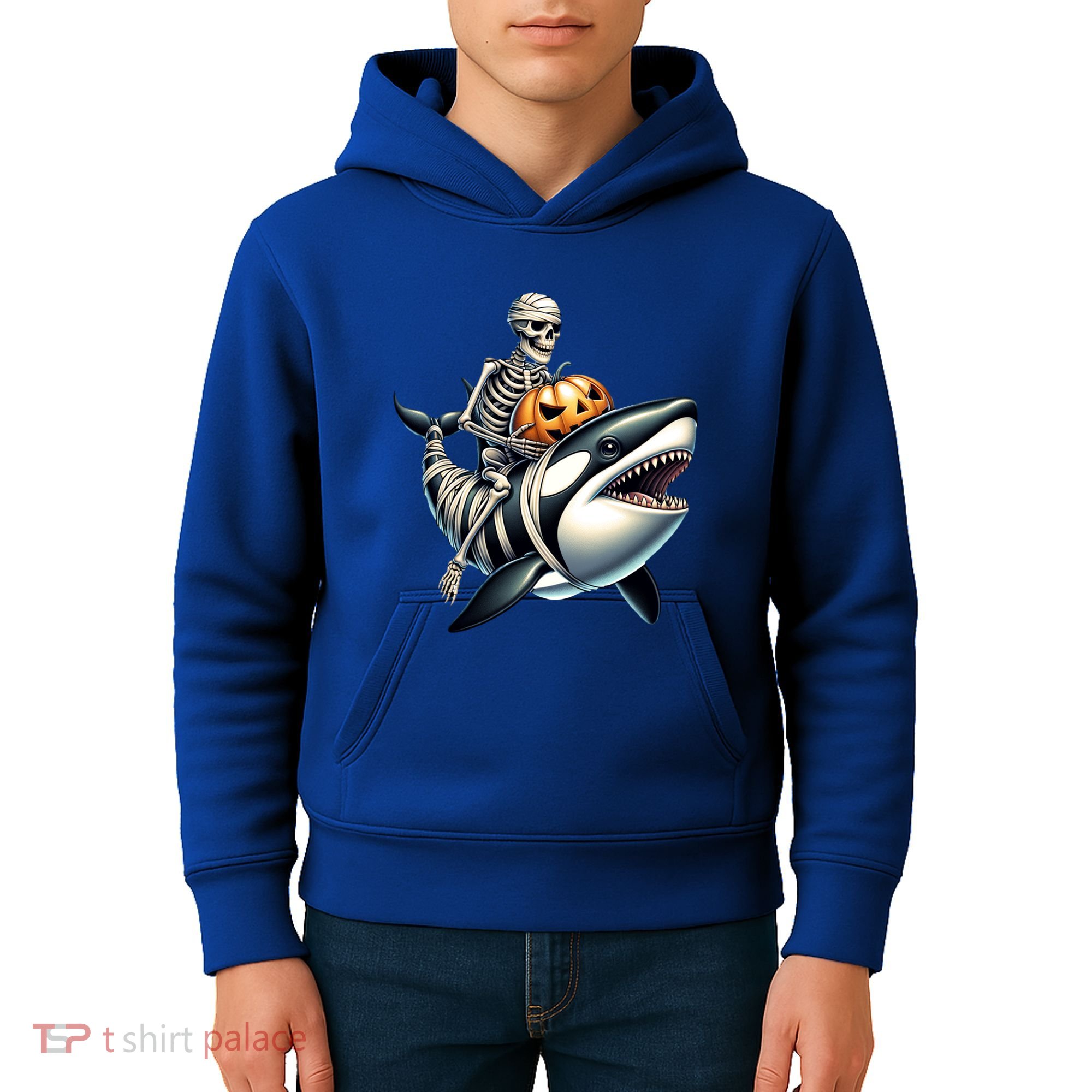 Skeleton Riding Mummy Orca Halloween Whale Great Gift Kids Hoodie