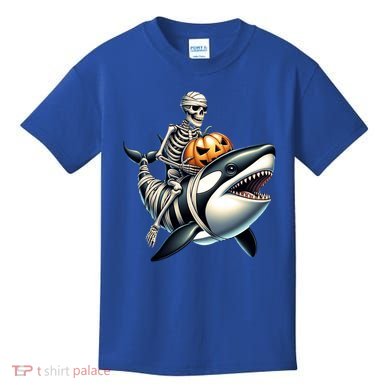 Skeleton Riding Mummy Orca Halloween Whale Great Gift Kids T-Shirt
