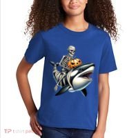 Skeleton Riding Mummy Orca Halloween Whale Great Gift Kids T-Shirt thumb 2