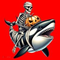 Skeleton Riding Mummy Orca Halloween Whale Great Gift Santa Hat thumb 1
