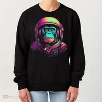 Synthwave Retrowave Monkey Astronaut Retro 1980s Graphic Women's Sweatshirt thumb 0