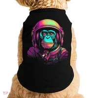 Synthwave Retrowave Monkey Astronaut Retro 1980s Graphic Doggie Tank thumb 0