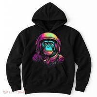 Synthwave Retrowave Monkey Astronaut Retro 1980s Graphic Hoodie thumb 0