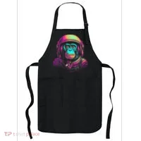 Synthwave Retrowave Monkey Astronaut Retro 1980s Graphic Apron thumb 0